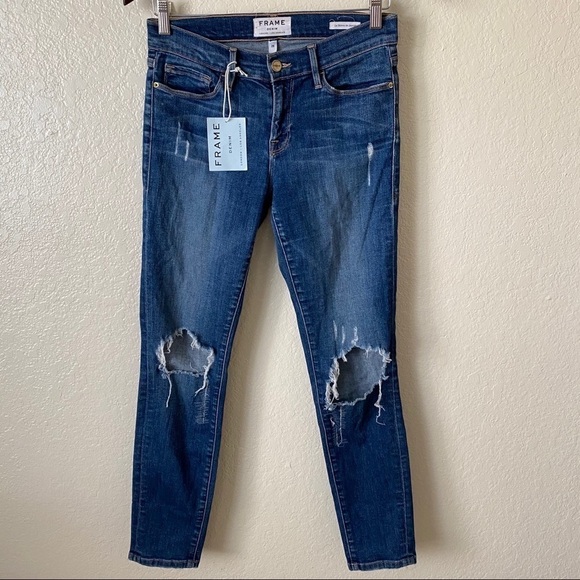 NEW frame le skinny de jeanne ripped jeans size 28 - Picture 5 of 12
